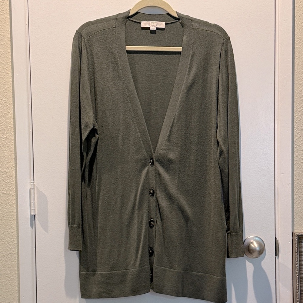 LOFT Deep Olive Long Cardigan Sweater